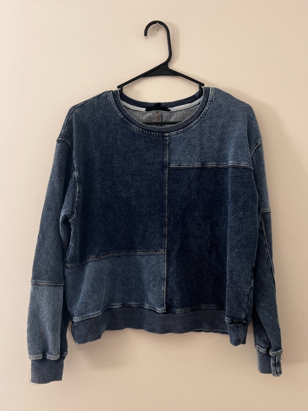 Jane and Delancey Two-Tone Washed Blue Patchwork Sweatshirt - Picture 2 of 5